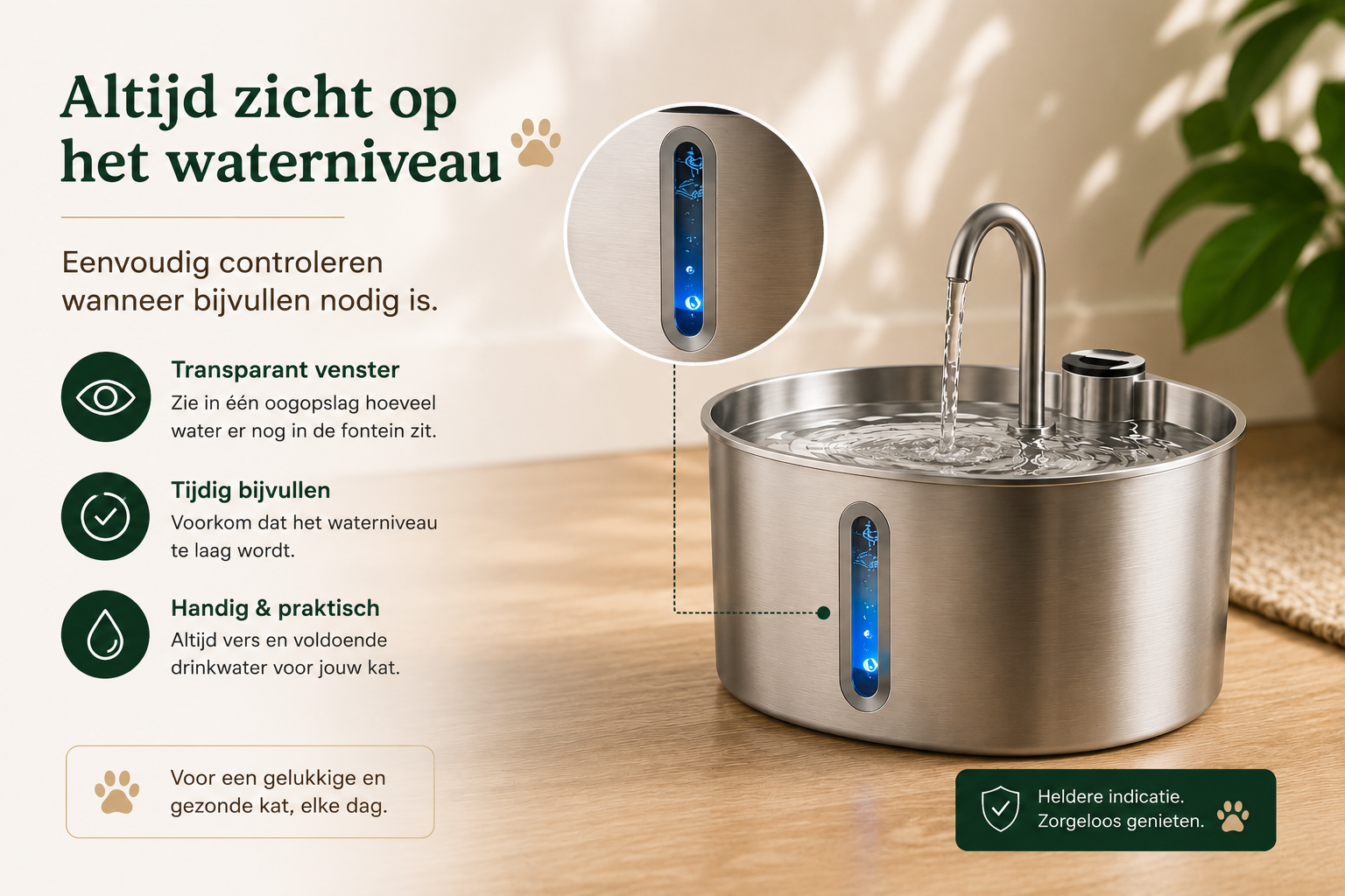 Pawlio drinkfontein met transparant waterniveauvenster