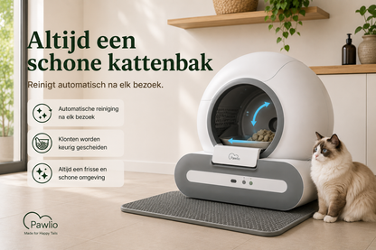 Pawlio zelfreinigende kattenbak die automatisch reinigt na elk bezoek