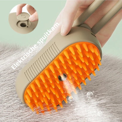🐾 Stoomborstel voor honden en katten – elektrische 3-in-1 spray- en massageborstel