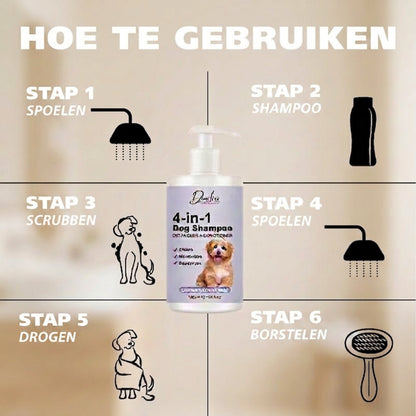 🐾 4-in-1 honden shampoo – reinigt, hydrateert, ontklit en verfrist de vacht