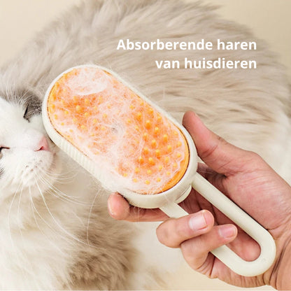 🐾 Stoomborstel voor honden en katten – elektrische 3-in-1 spray- en massageborstel