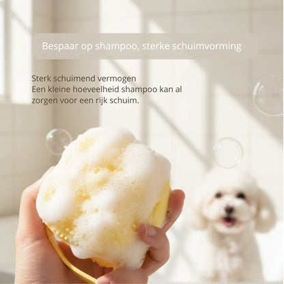 🐾 Zachte wasborstel met shampoodispenser – 2-in-1 was -en massageborstel voor honden en katten