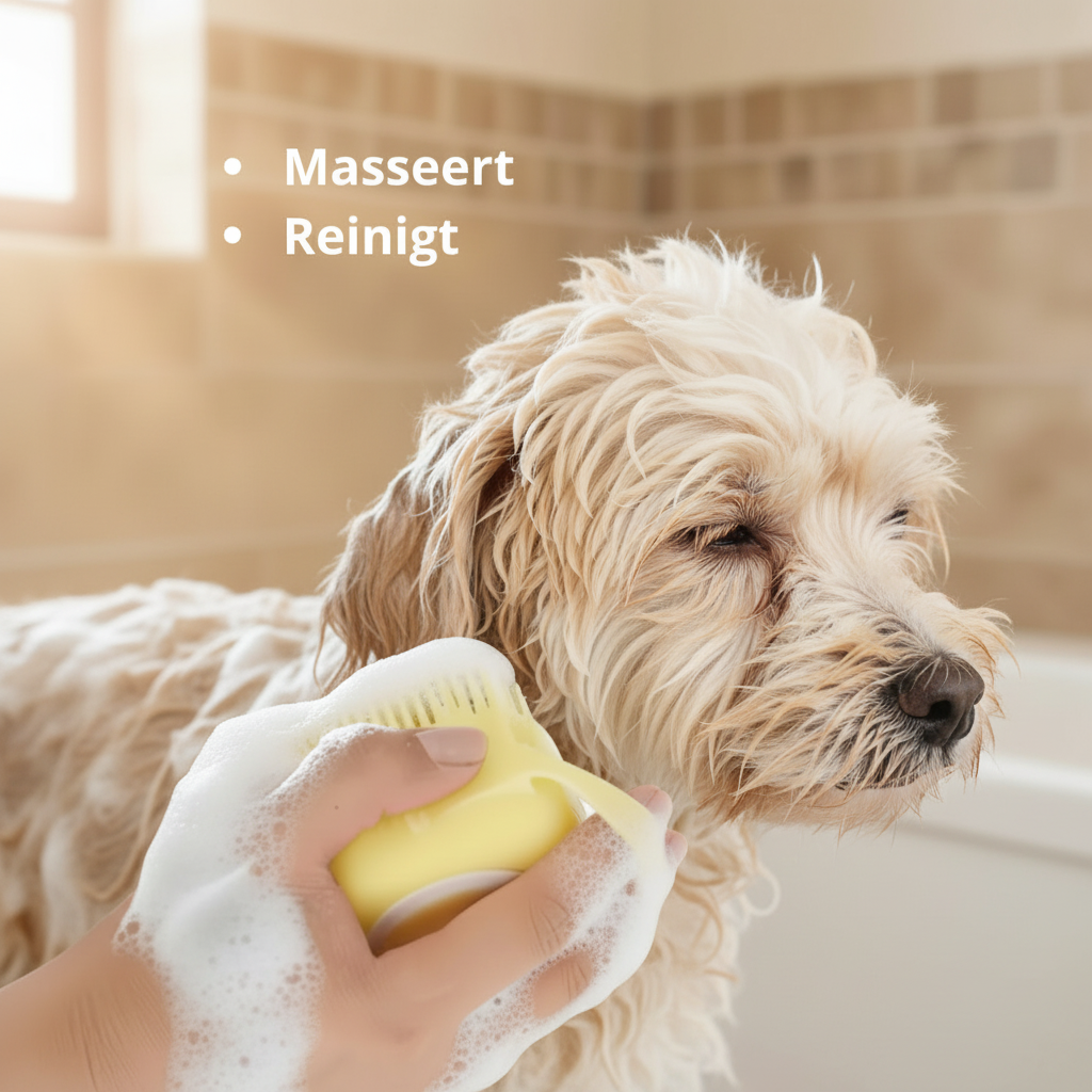 🐾 Zachte wasborstel met shampoodispenser – 2-in-1 was -en massageborstel voor honden en katten