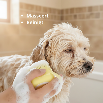 🐾 Zachte wasborstel met shampoodispenser – 2-in-1 was -en massageborstel voor honden en katten