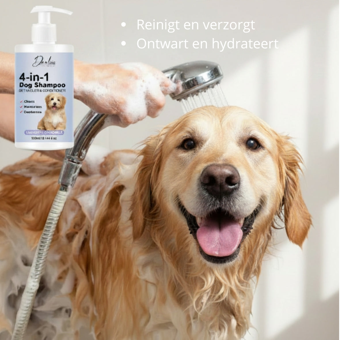 🐾 4-in-1 honden shampoo – reinigt, hydrateert, ontklit en verfrist de vacht