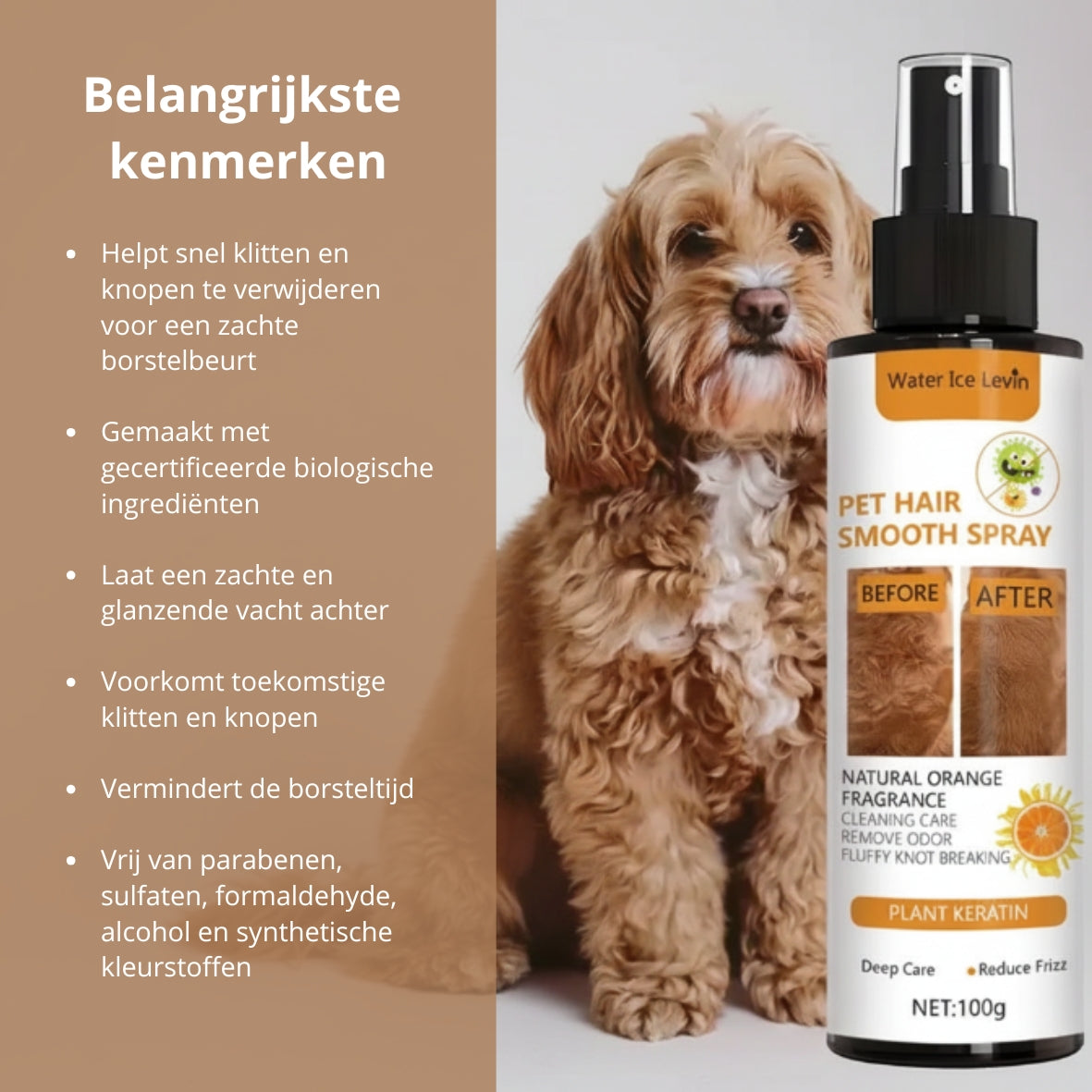 🐾 Hydraterende verzorgingsspray voor honden en katten – zachte en glanzende vacht