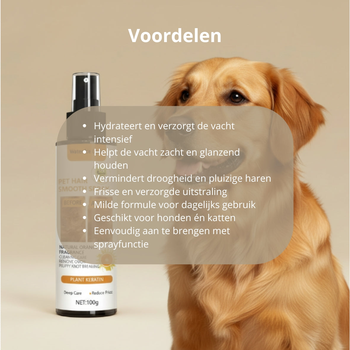 🐾 Hydraterende verzorgingsspray voor honden en katten – zachte en glanzende vacht