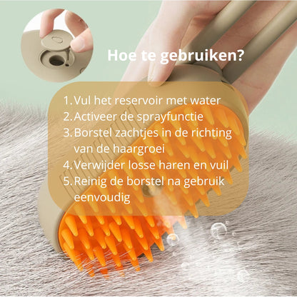 🐾 Stoomborstel voor honden en katten – elektrische 3-in-1 spray- en massageborstel